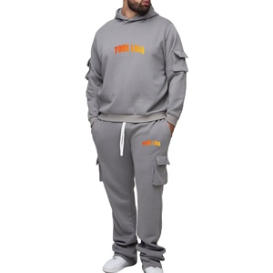 Vente en gros de survêtements d'entraînement de jogging à logo brodé personnalisé de qualité supérieure pour hommes ensemble pantalons de survêtement et sweats à capuche cargo 100% coton - Product Image 1