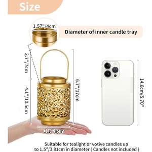 Luxury <b>Gold</b> Metal Candle <b>Lantern</b> Flameless Votive for Easter Christmas Halloween Wedding Decor Tabletop Decor Wholesale Price - Product Image 2