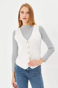 Gilet en tricot de laine et de coton décontracté pour femmes, haut à capuche boutonné élégant et confortable avec design à la mode - Product Image 3
