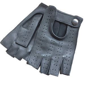 Gants de conduite demi-doigts en cuir noir unisexe 2025 GANTS City Made Respirant et Sangle réglable Cool pour garçons et filles - Product Image 3