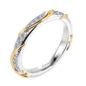 Bague de mariage géométrique bicolore en feuille d'or Jeulia - Bijoux fins certifiés IGI - Product Image 2