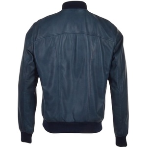 Chaqueta de bombardero ecológica ajustada de piel de oveja azul marino para hombre, estilo callejero, piel de vaca, temporada de invierno, marca KADIA - Product Image 2