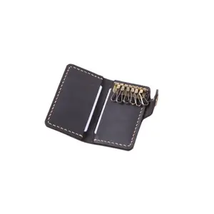 Funda de cuero PU para llaves de coche para hombre y mujer, cartera, portallaves, Color negro