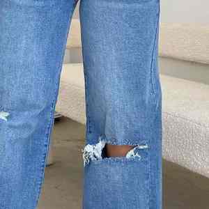 Pantalon en jean décontracté pour femme, taille haute, vintage, respirant, patchwork, uni - Product Image 2