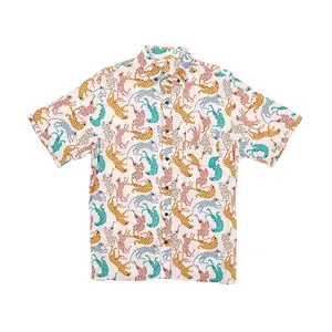 Custom Design Art Rayon Zomer Hawaiiaans Strand Casual Korte Mouwen Print Shirts Voor Heren Casual
