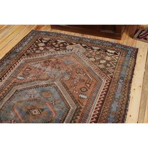 Tapis turc vintage 4,9x7,7 pi (150x234 cm), tapis Ikat marron bleu - Product Image 5