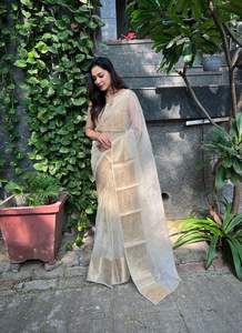 Look élégant de vêtements de mariage de marque Saree en organza et soie tissée avec chemisier et fabricant de travaux de broderie d'Inde - Product Image 6