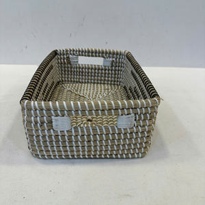 Panier rectangulaire de luxe en jonc de mer avec ficelle en PP, écologique, multi-usage pour le rangement - Product Image 2