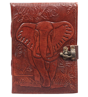 Carnet de croquis A5 en cuir véritable imprimé, motif éléphant en relief, journal à spirale, 120 feuilles, couverture marron élégante cousue