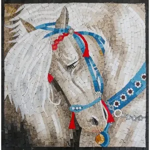 Mural de pared de mosaico de caballo blanco hecho a mano, azulejo de pared personalizable de calidad superior - Product Image 1