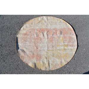 Tapis turc jaune orange vintage classique de grande surface 4.2x4.2 pieds Patchwork en laine pour adolescents couloirs support en latex - Product Image 1