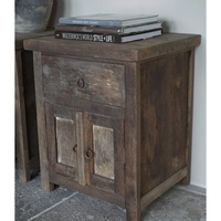 Ensemble de tables de chevet modernes de luxe en bois de récupération rustique à double porte et 1 tiroir pour chambre à coucher, mobilier de maison H66 x L55 x P45 cm