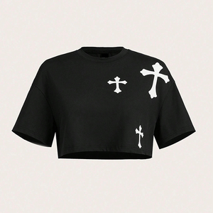 T-shirt à manches raglan pour femme, coupe ajustée, col rond, manches courtes, basique, en coton extensible, haut d'été pour femme, pour tous les jours - Product Image 1