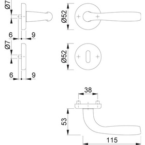 Juego de Manijas para Puertas y Ventanas Maribor Rosette 1766/17KV/17KVS de Aluminio F1 Redondas OB DIN Izquierda/Derecha D/D HOPPE - Product Image 3