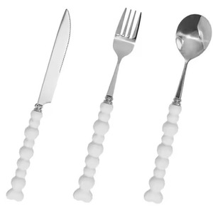 Mirrored Steel Metal Food Safe Flatware Set With Blue Enamel Handle <strong>2</strong> Spoon <strong>1</strong> Fork and <strong>1</strong> Knife Gold <strong>Cutlery</strong> Set <strong>in</strong> Acrylic - Product Image 6