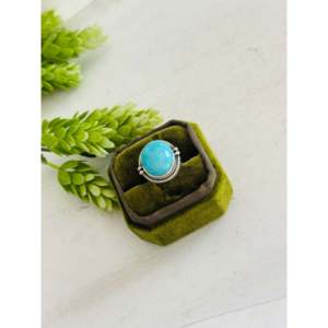 Anillo de Plata de Ley con Turquesa Kingman Estilo Suroeste, Talla 6.5, Incrustación en Bisel sobre Acero Inoxidable con Baño de Oro Rosa de 18K, Regalo - Product Image 4