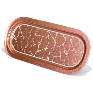 Bandeja de metal rectangular moderna de 160x350mm Patrón blanco sobre fondo marrón Bandeja de servicio de madera de acacia y mango - Product Image 4