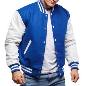 Chaqueta Bomber de Béisbol Estilo Americano para Hombre, Cuerpo de Lana, Mangas de Cuero Sintético, Chaqueta Varsity Auténtica con Parches Frontales - Product Image 3