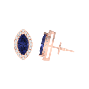 Pendientes de Botón Finos con Gema de Tanzanita en Corte Marquesa, Plata de Ley Chapada en Oro, con Chapado en Oro Multicolor, 8.0mm X 14.4mm - Product Image 3