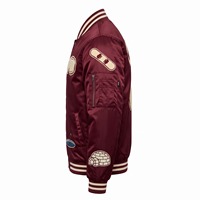 Blouson Bomber Personnalisé Homme MA-1 Satin Bordeaux Crème Patchs Chenille Doublure Sublimée Logo Personnalisé OEM Streetwear