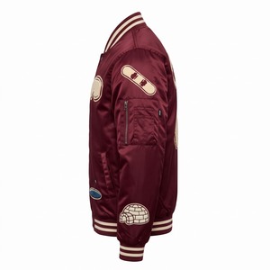 Blouson Bomber Personnalisé Homme MA-1 Satin Bordeaux Crème Patchs Chenille Doublure Sublimée Logo Personnalisé OEM Streetwear - Product Image 4