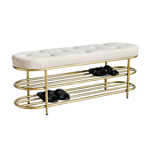 KG68037 Upholstered <b>Cushion</b> Waiting <b>Bench</b> with Shoe Rack 120x35x45cm - Product Image 1