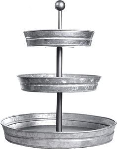 Galvanized Round Metal Tray 3 Tiered Metal Tray Stand <b>for</b> <b>Kitchen</b> Dining Room Bathroom <b>Shelf</b> Coffee Bar Table - Product Image 1
