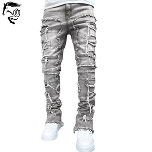 Hombres Vintage Denim Ripped High Street Straight Cargo Stacked Jeans Hecho por Unbridleds Industry - Product Image 3