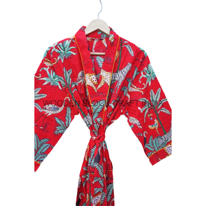 Confort au quotidien 100% Kimono en coton doux pour un usage quotidien Kimono à encolure en V avec un design simple et un imprimé floral pour des vêtements de nuit décontractés - Product Image 4
