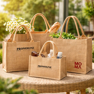 Fashionable Natural Jute Shopping Tote Bag With Soft Cotton Rope Handle Foldable Eco Reusable Bag for Promotional Gift Packaging