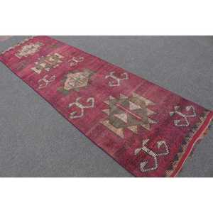 Herki Rug, 2.9x10.2 ft Turkish Rug, <b>Red</b> Plants & trees Rug <b>Wool</b> - Product Image 5
