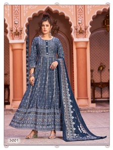 ชุดผ้าเรยอนพร้อมแผ่นฟอยล์สีทองพิมพ์ลาย kurti กับ dupatta สำหรับงานแต่งงานงานปาร์ตี้กลางแจ้ง - Product Image 2