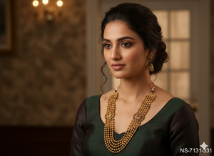 Collar Largo Étnico de 5 Capas con Cuentas y Acabado Dorado Antiguo, Perfecto para Bodas, Fiestas, Festivales y Vestimenta Tradicional - Product Image 2