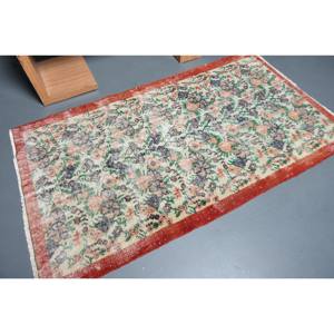 Tapis Kilim en laine rouge classique 3.7x6.6 pieds traditionnel turc grande surface Rectangle couloir motif 10mm épaisseur tapis de chambre en Latex - Product Image 2