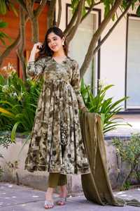 Nuevo Vestido Anarkali FABZONE de Alta Calidad, Diseño Indio para Ocasiones Especiales, en Seda y Algodón Georgette Estampado - Product Image 4
