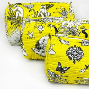 Vintage Style Jungle Safari Quilted Cotton 3-Piece Travel Makeup Case Pouch Set <b>Zipper</b> Closure Water Resistant Eco-Friendly - Product Image 2