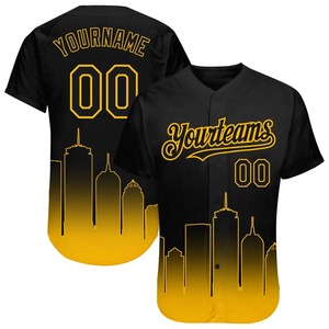 Camiseta de Béisbol Personalizada con Degradado Negro y Amarillo, Unisex, Manga Corta, Malla Transpirable, Impresión Sublimada, Nombre del Equipo, Número, Talla Grande - Product Image 1