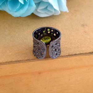 แหวน925ชุบโรเดียมสีดำเงินแท้ปรับได้อัญมณีเจียระไนเหลี่ยมเพชรพลอยธรรมชาติสำหรับงานแต่งงาน - Product Image 3