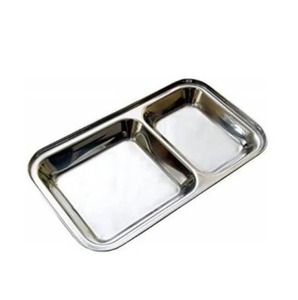 Article le plus vendu en 2025, petite assiette rectangulaire en acier inoxydable avec 2 sections, assiette à collation, assiette à compartiments, assiette 2 en 1 en acier inoxydable - Product Image 1