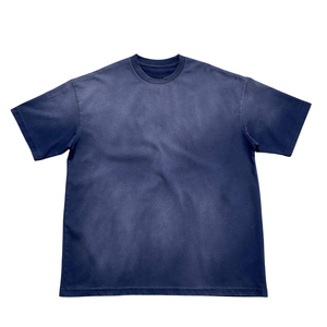 Sun Faded Navy Washed T Shirt Oversized Heavyweight Cotton Tee Streetwear Custom Logo OEM ODM Vintage Fade Wholesale Factory - Product Image 1