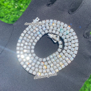 Elegant 16inch 2MM Custom icy Lab Grown CVD <b>Diamonds</b> 925 Sterling <b>Silver</b> Box Bling Tennis Chain <b>Necklace</b> Perfect Gift Ready Ship - Product Image 1