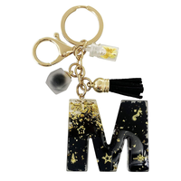 Porte-clés en résine époxy personnalisé, pendentif fleur, paillettes en résine, lettres de l'alphabet, porte-clés