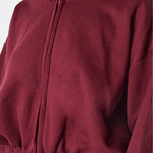 Logo personnalisé marron femmes sweat-shirt recadrée fermeture éclair sur le devant coupe oversize polaire décontracté Streetwear OEM vente en gros de vêtements - Product Image 2