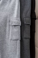 Pantalon cargo en coton pour garçons, mi-lourd, couleur unie, taille élastique, décontracté, respirant, délavage effet neige, poches plaquées longues, longueur intégrale, tricoté