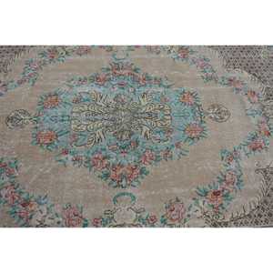 Vintage 6.5x10.3 ft Rug, Large Turkish Rug, <b>Brown</b> Striped <b>Wool</b> Rug - Product Image 4