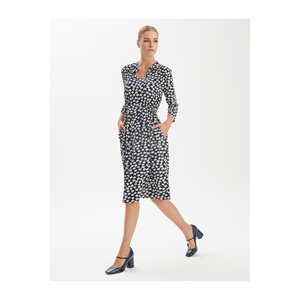 Women's Very Colorful Printed Viscose Midi Length A-Line Career <b>Dress</b> With <b>Elastic</b> Waist - Product Image 2