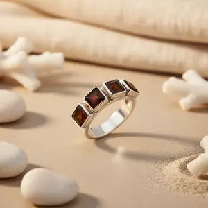925 <b>Silver</b> <b>Statement</b> <b>Ring</b> for Women Rose Gold Rhodium Plating Trendy Inlay Design Featuring Natural Garnet Gemstone <b>Statement</b> - Product Image 2