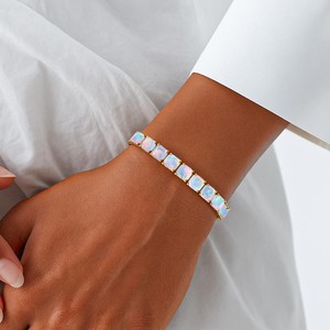 Ethiopian White <b>Opal</b> Octagon Stone Tennis Bracelet, White <b>Opal</b> Gemstone 925 Silver Bracelet 14K <b>Gold</b> Plated Birthstone Jewelry - Product Image 2