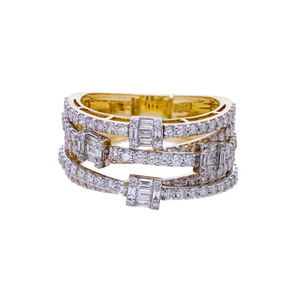 Bague enveloppante large multibande en or 14 carats avec diamants baguette 1.59CTW Bijoux élégants et modernes de luxe Bagues en diamant - Product Image 4