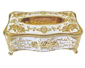 Luxury Gold and White Elegant <b>Tissue</b> Holder Napkin Dispenser Multifold Trifold <b>for</b> Home and <b>Weddings</b> - Product Image 1